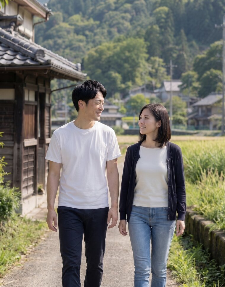 自然の中で寄り添う二人